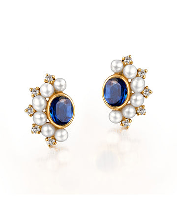 Pearl,Diamond and Blue sapphire earrings